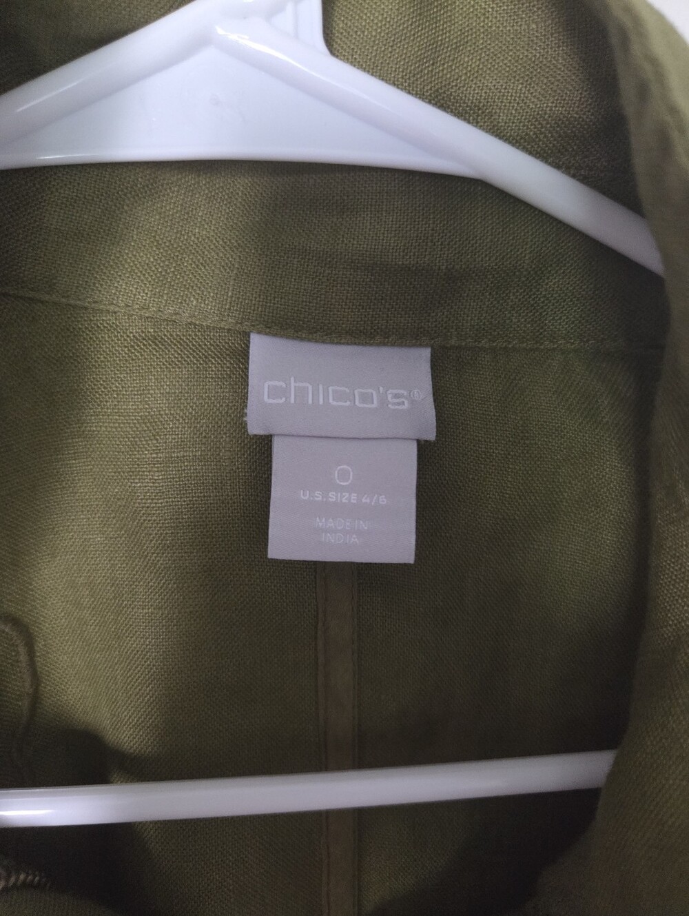 Chico's Linen Olive-Green Utility Jacket with Front Flap Pockets - Picture 5 of 7